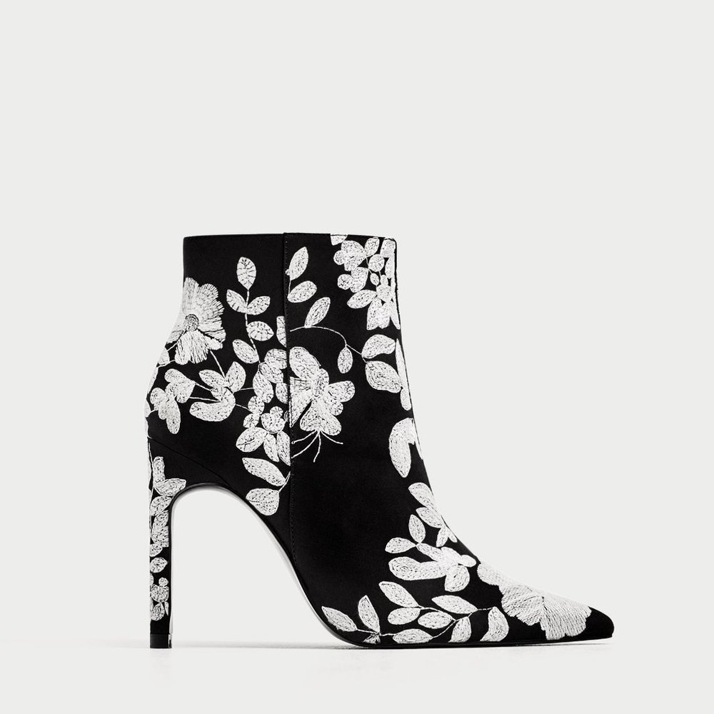 Zara Embroidered High Heel Ankle Boots - Picture 4 of 10